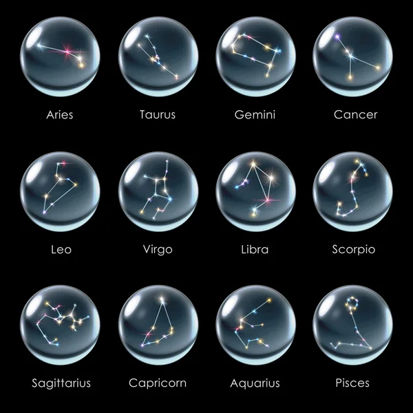 Bola de cristal 12 Horóscopos cinza — Fotografia de Stock