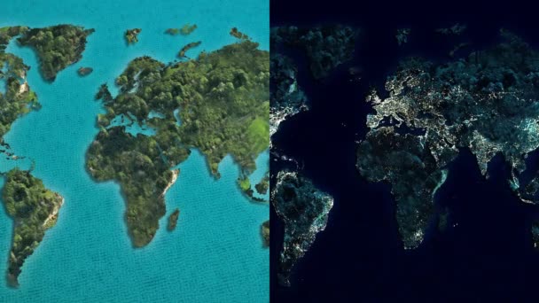 Mundo dia noite África Europa mapa — Vídeo de Stock