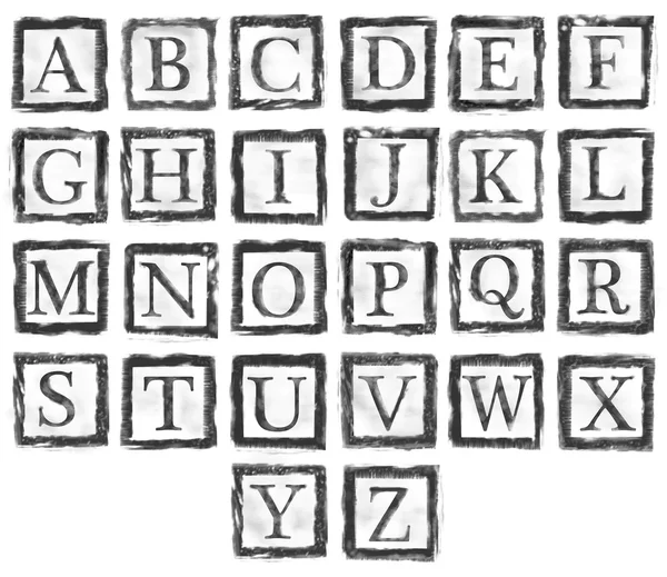Metal pul alfabesinde geçerli olan harfleri siyah — Stok fotoğraf