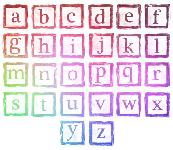 Алфавит металл штамп мелкие буквы цвет — стоковое фото