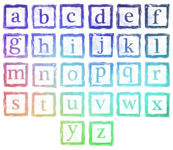 Alfabeto metal carimbo letras pequenas coloridas — Fotografia de Stock