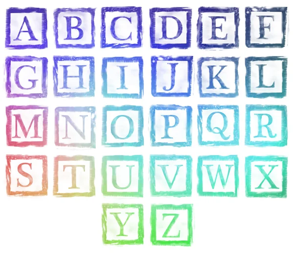 Alphabet Metall Briefmarken Buchstaben bunt — Stockfoto