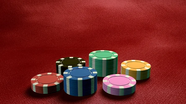 Casino chips low angle red table — Stock Photo, Image