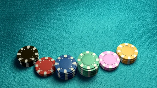 Casino chips of bet blue table — Stock Photo, Image