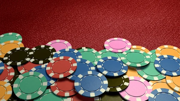 Casino chips show hand red table — Stock Photo, Image
