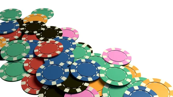 Many of casino chips white background — Stock Photo, Image