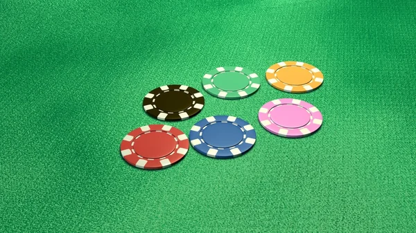 Einzelne von 6 Casino-Chips — Stockfoto