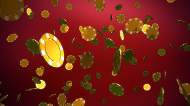 Altın casino fişleri kırmızı arka plan