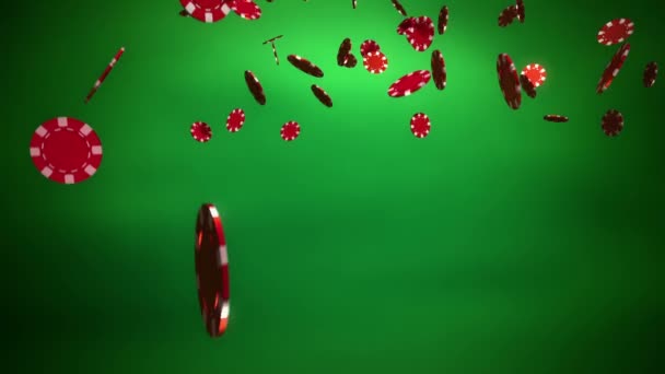 Red Casino fichas de color verde cayendo — Vídeos de Stock