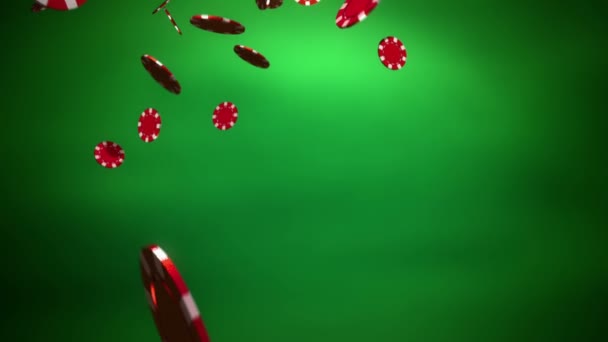 Rosso Casino chip di colore cadere pendenza verde — Video Stock