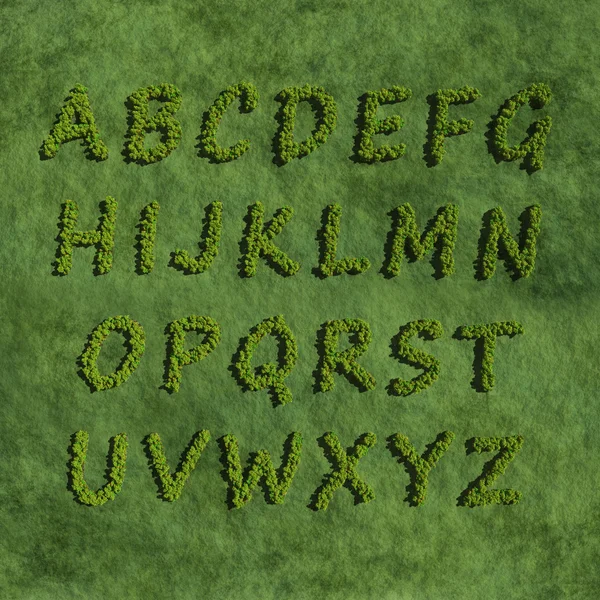 Abc alfabet małe litery utworzone przez drzewa — Zdjęcie stockowe