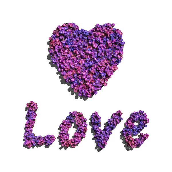 Amor púrpura y corazón creado por las flores — Foto de Stock