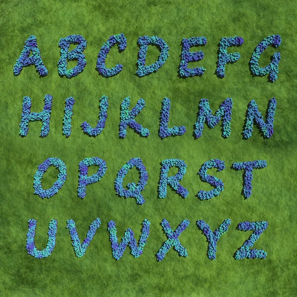 Abc alfabet stworzony przez niebieski kolor kwiatów — Zdjęcie stockowe
