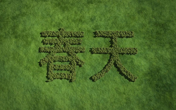 Spring chinese text tree with grass background — Φωτογραφία Αρχείου