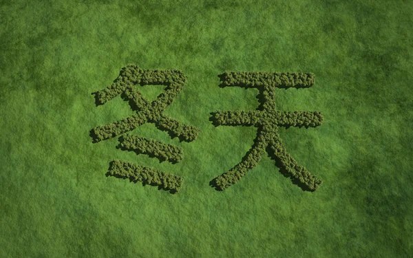 Winter chinese text tree with grass background — Φωτογραφία Αρχείου