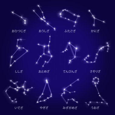 12 burçlar Japon beyaz arka plan