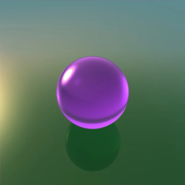 Skleněná fialová kulička se zeleným pozadím — Stock fotografie