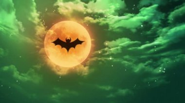 Cadılar Bayramı ay yeşil korkunç gökyüzü yarasa