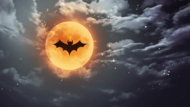 Murciélago luna de Halloween y cielo oscuro — Vídeos de Stock