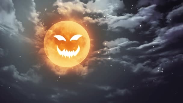 Pumpa ansikte Halloween månen och mörk himmel — Stockvideo