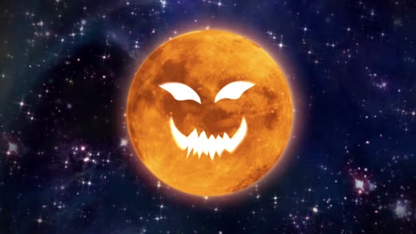 Zucca faccia luna nello spazio grande — Video Stock