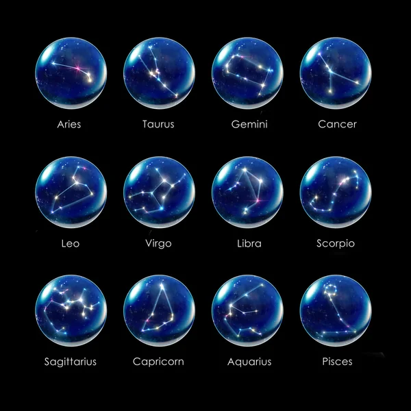 Horoskopy znamení zvěrokruhu křišťálové koule angličtina — Stock fotografie