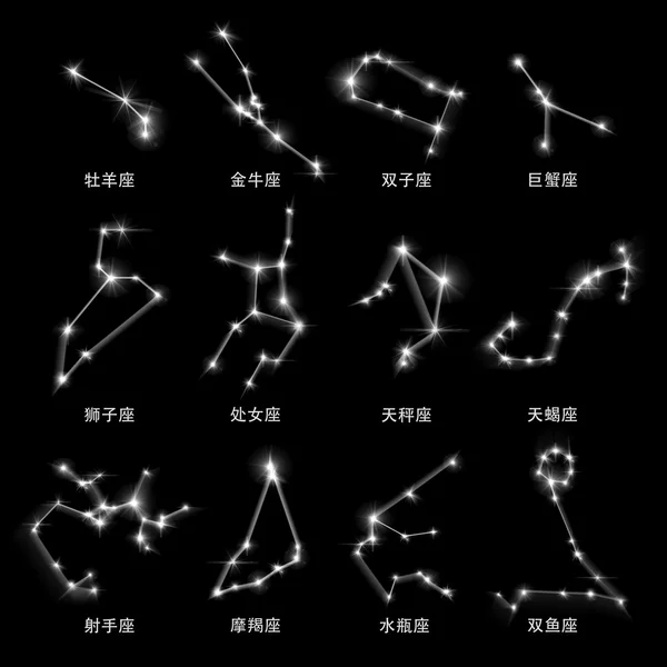 Horoscopes Zodiac Signs Simplified Chinese black — Stock Photo, Image