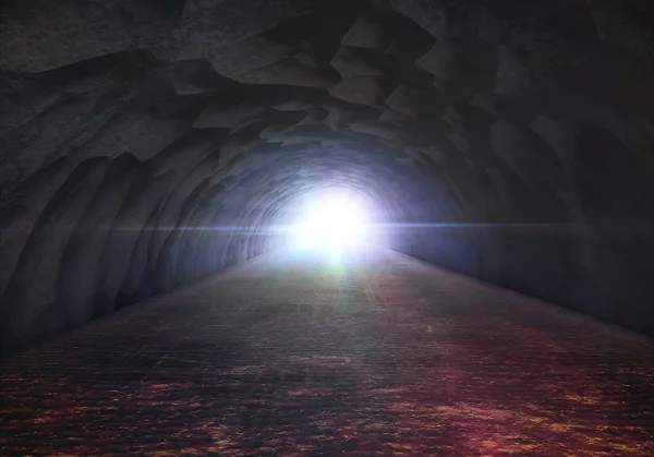 洞穴岩隧道出口 flare — 图库照片