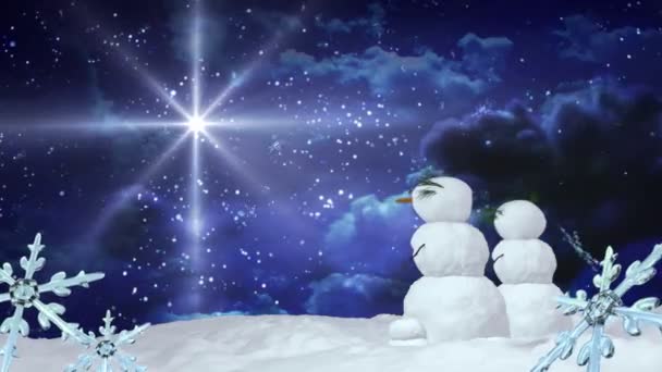 Kar tanesi yıldız ile Noel kardan adam yıldız — Stok video