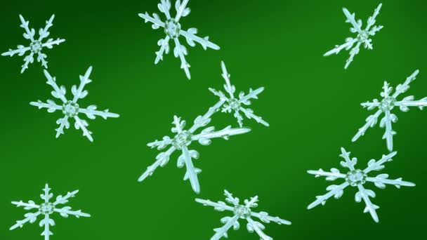 Sněhové vločky Vánoční pozadí zelené — Stock video
