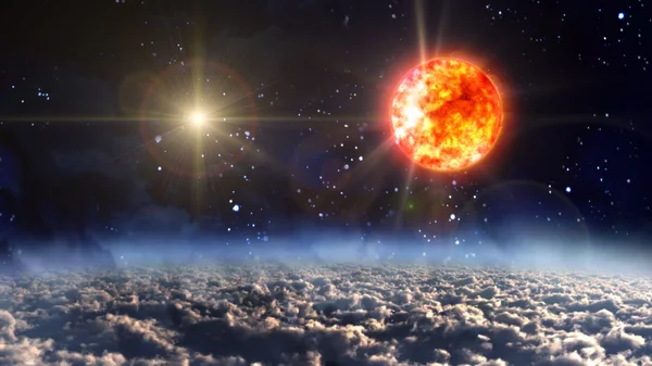 Ήλιος με κίτρινο πλανήτη σταυρωτό αστέρι — Φωτογραφία Αρχείου