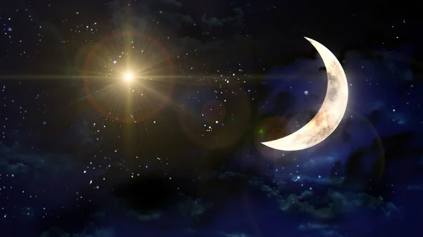 Moon with yellow star lens flare — Stock Photo, Image