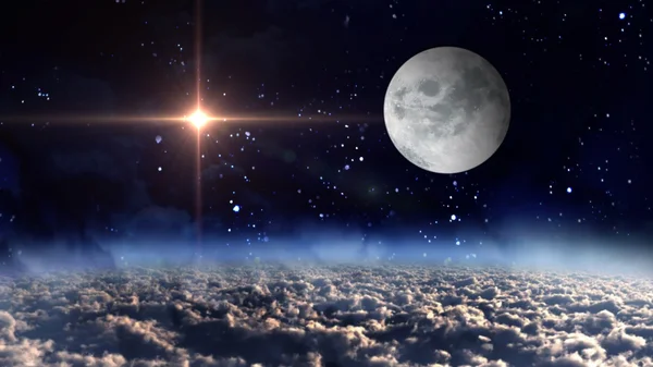 月球行星与橙色明星十字架 — 图库照片