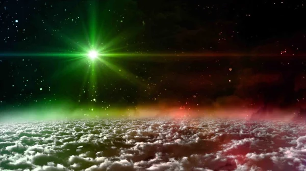 Raum glühen grüne Farbe Sterne Linsenschlag — Stockfoto