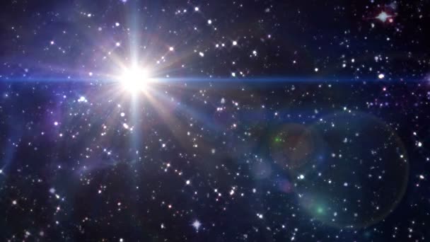 Star lens flare in space blue color — Stock Video