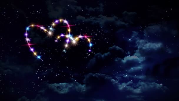 Сердца цвета звезды ночью — стоковое видео