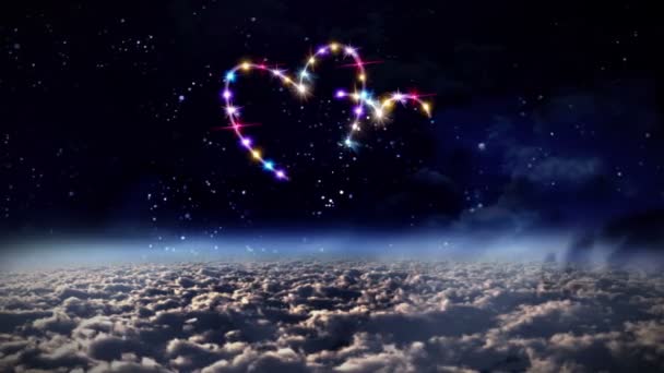 Corações cor estrela no espaço sideral — Vídeo de Stock