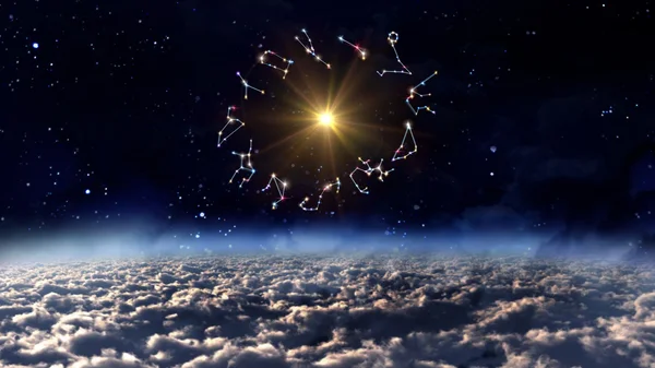 Oroscopo segno zodiacale con il sole spazio esterno — Foto Stock