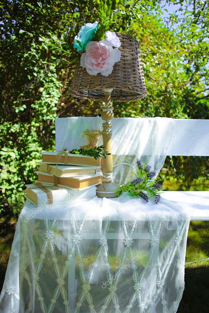 The Lamp On The Bench Wedding Decorations Stock Photo