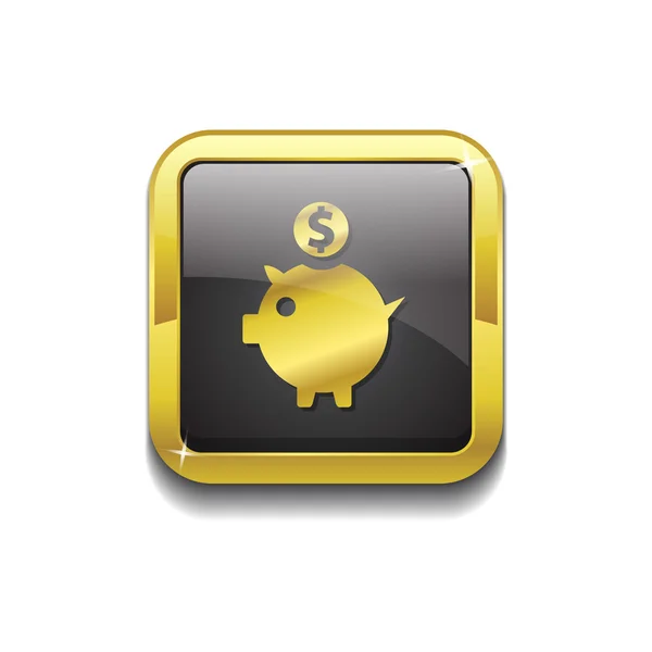 Piggy Bank Gold Vector Icon Button — Stock Vector