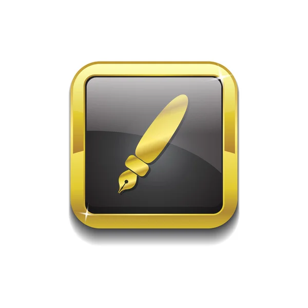 Ink Pen Gold Vector Icon Button — Stock Vector