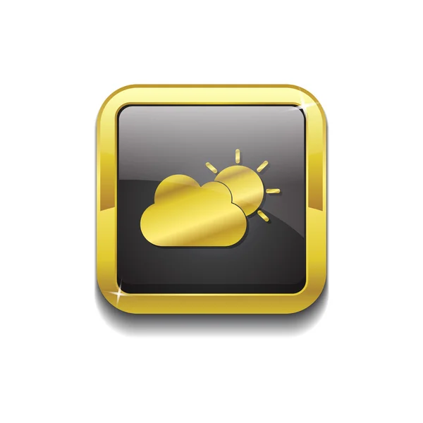 Sunny Cloud Gold Vector Icon Button — Stock Vector
