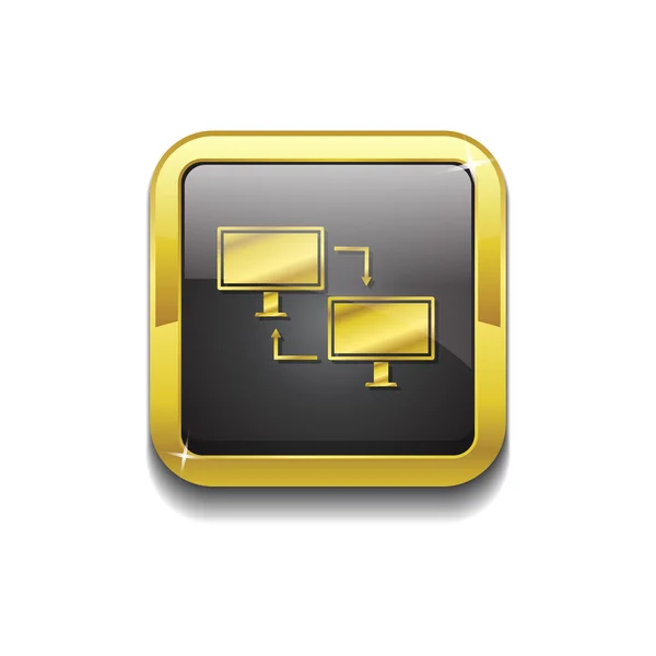 Pc Network Gold Vector Icon Button — Stock Vector