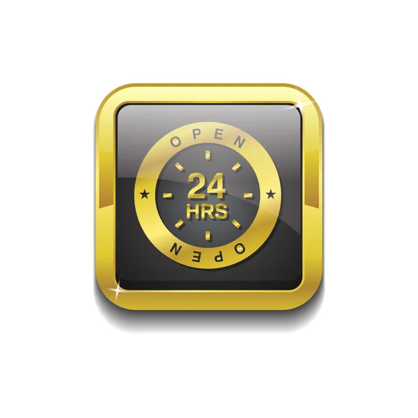 24 Hours Open Gold Vector Icon Button — Stock Vector