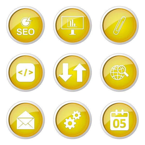 Ikona przycisku znak internetowych SEO — Wektor stockowy