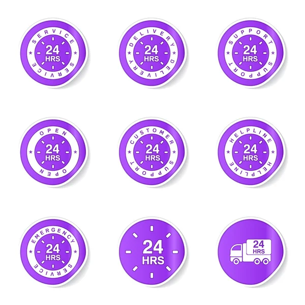 24 Horas Servicios Conjunto de iconos — Vector de stock