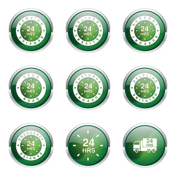 24 Hours Services Icon Set — Stock Vector