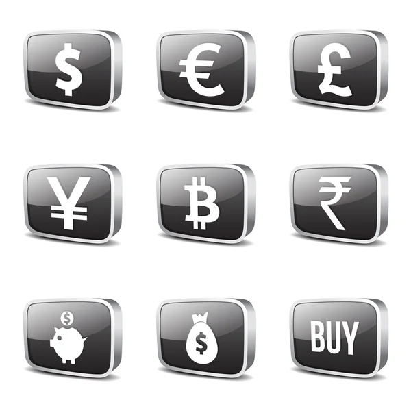 Currency Sign Button Icon Set — Stock Vector