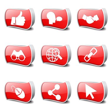 Sosyal internet kırmızı vektör düğme simgesi tasarım kümesi