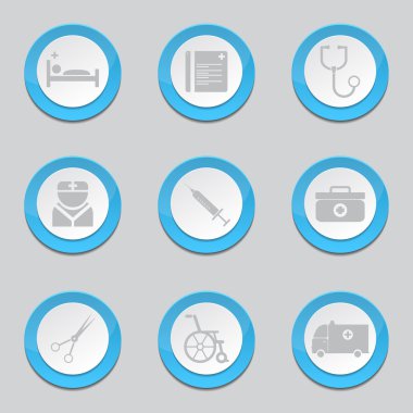Hastane sağlık mavi düğme simgeleri